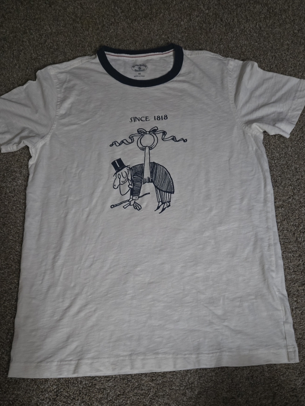 Brooks Brothers White T‑Shirt with Navy Graphic and Trim